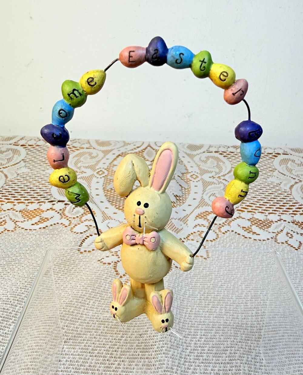 Suzi Blossom Bucket Resin Easter Bunny Multicolor Beaded “Welcome Easter” Arch